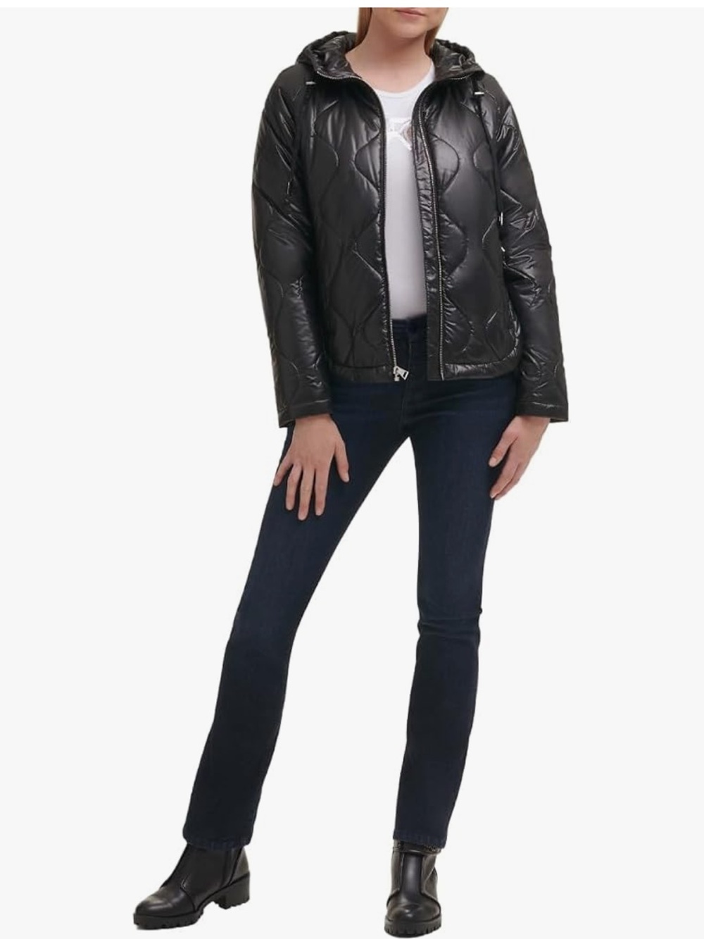 Karl Lagerfeld lightweight Black Quilted Hooded Puffer Jacket size small